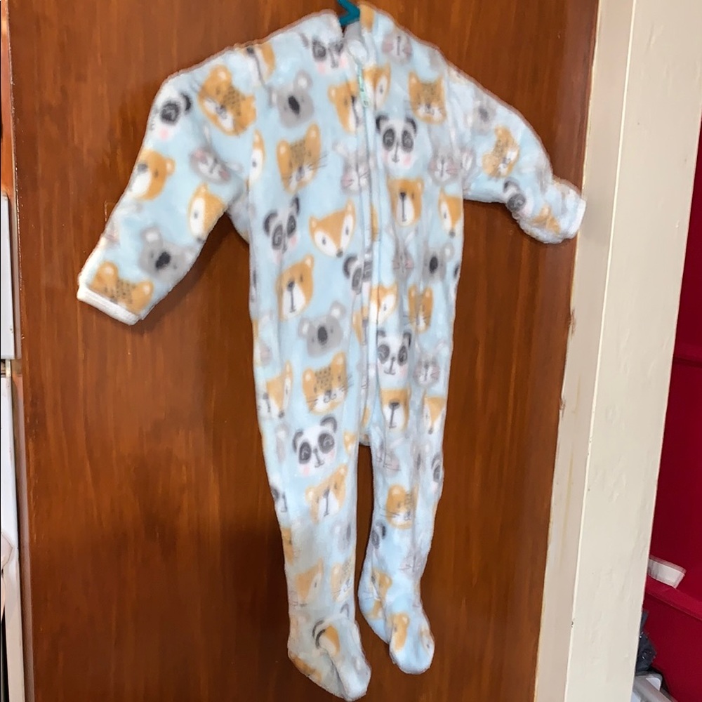 Cozy Blue Footed One Piece with Animal Print